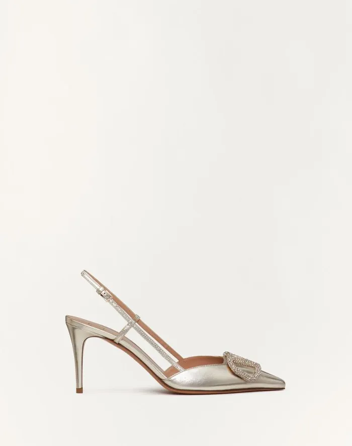 Valentino Pumps Woman Vlogo Glow Laminated Nappa Slingback Pump 80 Mm 315 In For Woman In Platinum Platinum Valentino Pumps Woman Vlogo Glow Laminated Nappa Slingback Pump 80 Mm 315 In For Woman In Platinum Platinum