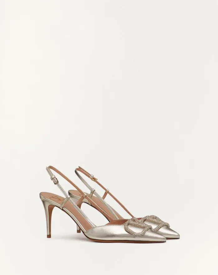 Valentino Pumps Woman Vlogo Glow Laminated Nappa Slingback Pump 80 Mm 315 In For Woman In Platinum Platinum Valentino Pumps Woman Vlogo Glow Laminated Nappa Slingback Pump 80 Mm 315 In For Woman In Platinum Platinum