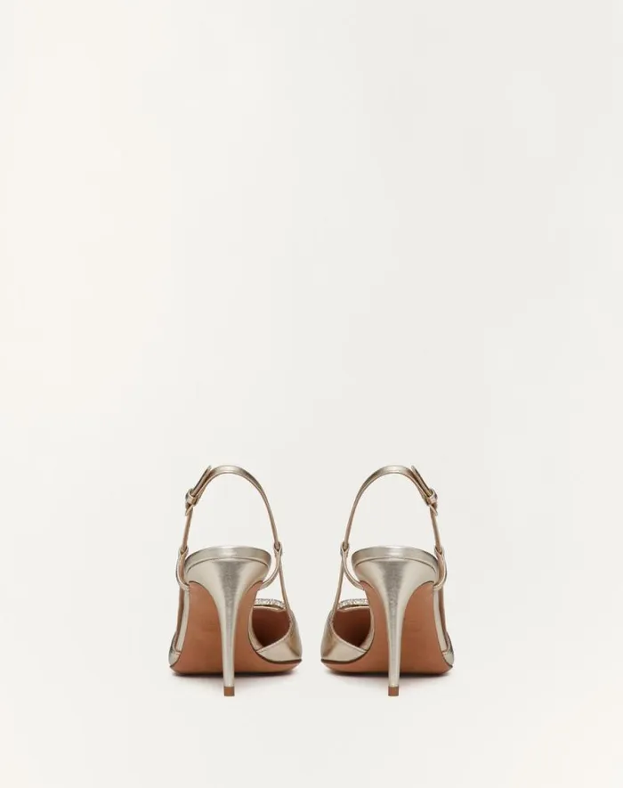 Valentino Pumps Woman Vlogo Glow Laminated Nappa Slingback Pump 80 Mm 315 In For Woman In Platinum Platinum Valentino Pumps Woman Vlogo Glow Laminated Nappa Slingback Pump 80 Mm 315 In For Woman In Platinum Platinum