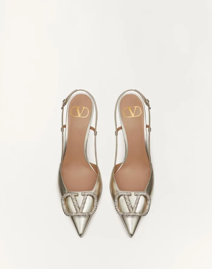 Valentino Pumps Woman Vlogo Glow Laminated Nappa Slingback Pump 80 Mm 315 In For Woman In Platinum Platinum Valentino Pumps Woman Vlogo Glow Laminated Nappa Slingback Pump 80 Mm 315 In For Woman In Platinum Platinum