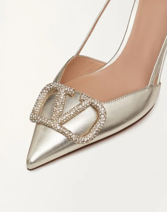 Valentino Pumps Woman Vlogo Glow Laminated Nappa Slingback Pump 80 Mm 315 In For Woman In Platinum Platinum Valentino Pumps Woman Vlogo Glow Laminated Nappa Slingback Pump 80 Mm 315 In For Woman In Platinum Platinum