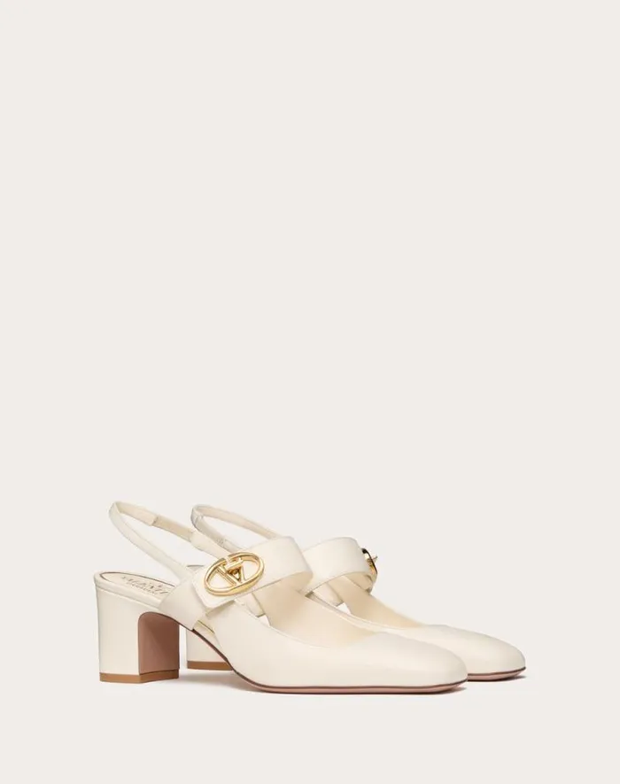 Valentino Pumps Woman Vlogo Locker Maryjane Slingback Pumps In Calfskin 60mm For Woman In Beige Rose Beige Rose