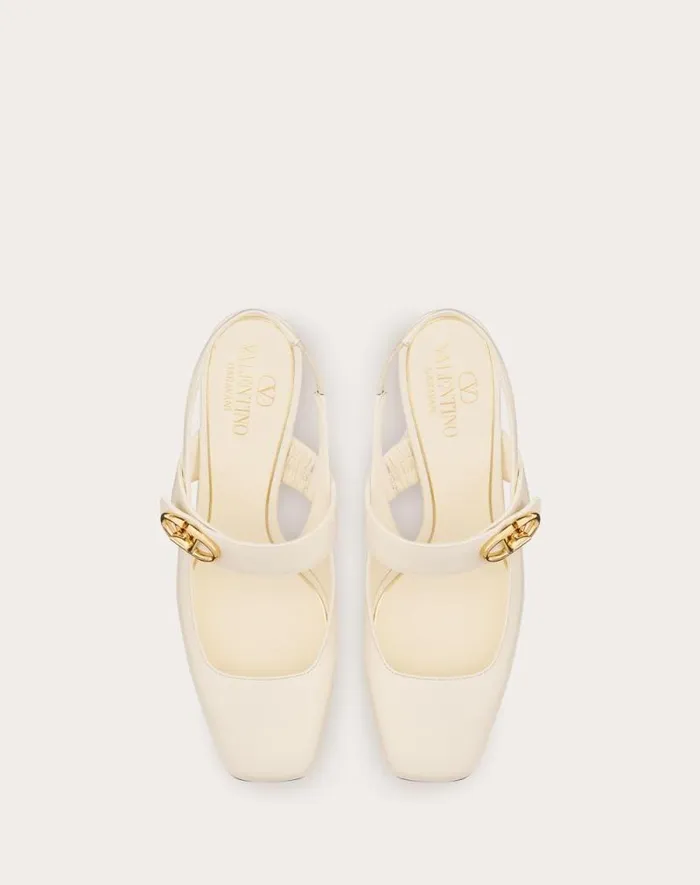 Valentino Pumps Woman Vlogo Locker Maryjane Slingback Pumps In Calfskin 60mm For Woman In Beige Rose Beige Rose