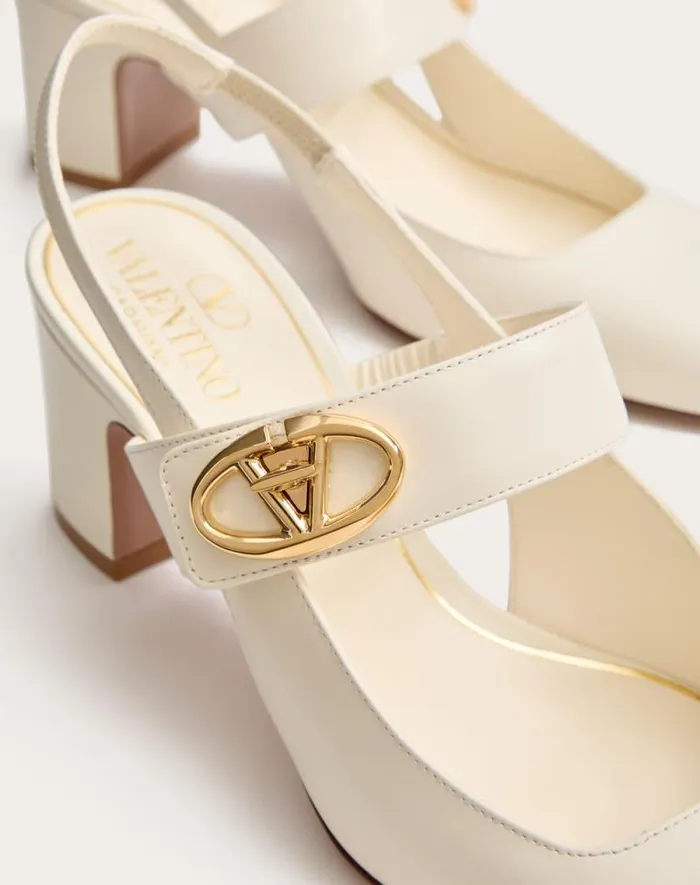 Valentino Pumps Woman Vlogo Locker Maryjane Slingback Pumps In Calfskin 60mm For Woman In Beige Rose Beige Rose