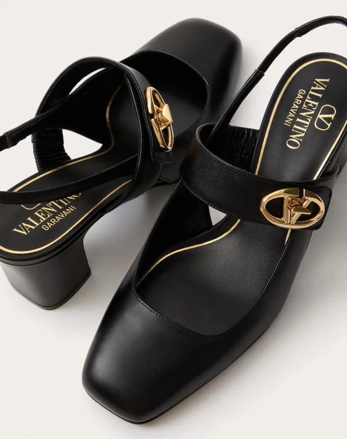 Valentino Pumps Woman Vlogo Locker Maryjane Slingback Pumps In Calfskin 60mm For Woman In Beige Rose Beige Rose