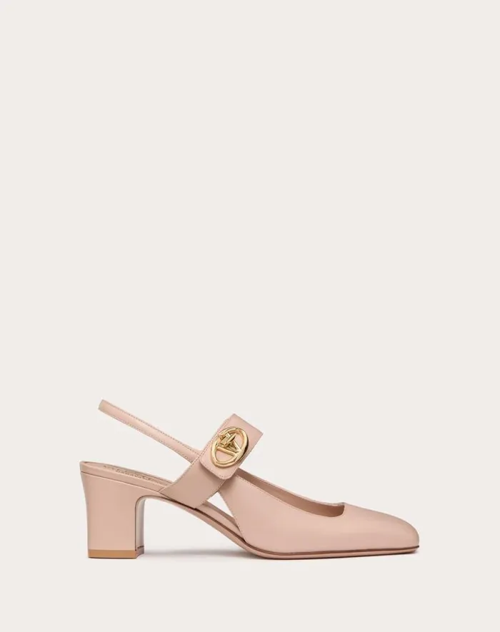 Valentino Pumps Woman Vlogo Locker Maryjane Slingback Pumps In Calfskin 60mm For Woman In Beige Rose Beige Rose