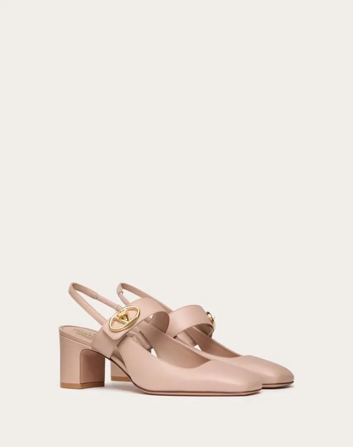 Valentino Pumps Woman Vlogo Locker Maryjane Slingback Pumps In Calfskin 60mm For Woman In Beige Rose Beige Rose