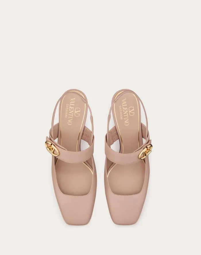Valentino Pumps Woman Vlogo Locker Maryjane Slingback Pumps In Calfskin 60mm For Woman In Beige Rose Beige Rose