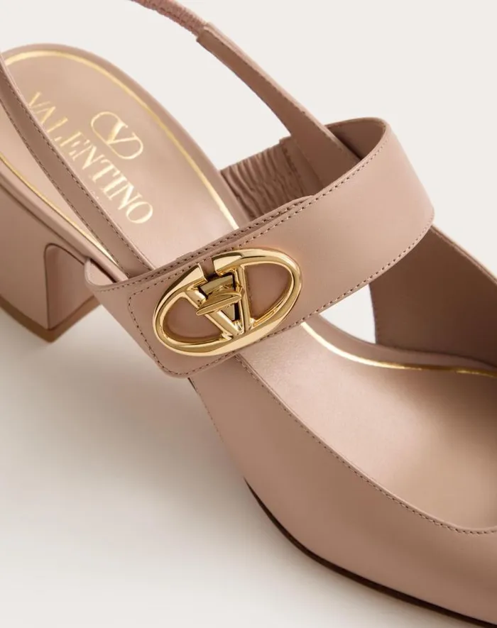 Valentino Pumps Woman Vlogo Locker Maryjane Slingback Pumps In Calfskin 60mm For Woman In Beige Rose Beige Rose