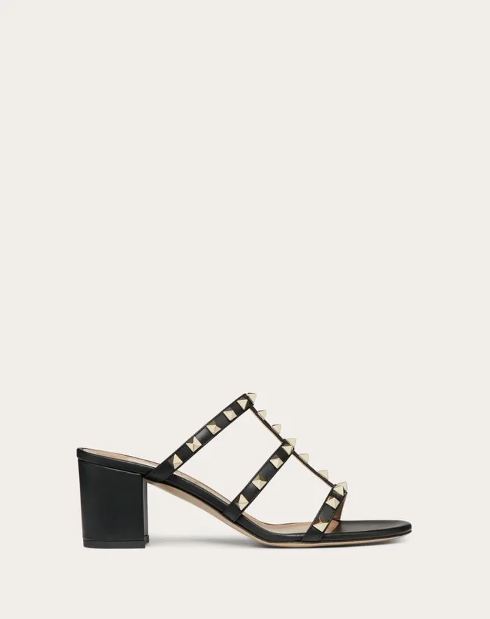 Valentino Sandals Woman Rockstud Calfskin Leather Slide Sandal 60 Mm For Woman In Almond Almond Valentino Sandals Woman Rockstud Calfskin Leather Slide Sandal 60 Mm For Woman In Almond Almond