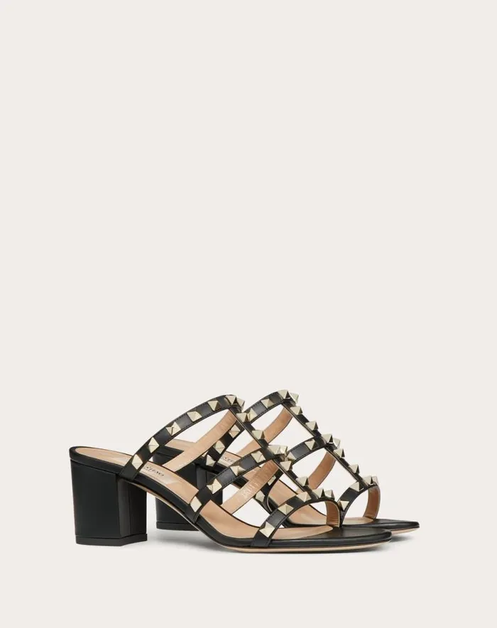 Valentino Sandals Woman Rockstud Calfskin Leather Slide Sandal 60 Mm For Woman In Almond Almond Valentino Sandals Woman Rockstud Calfskin Leather Slide Sandal 60 Mm For Woman In Almond Almond