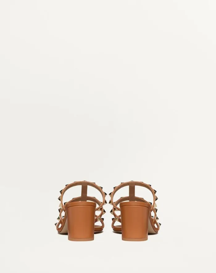 Valentino Sandals Woman Rockstud Calfskin Leather Slide Sandal 60 Mm For Woman In Almond Almond Valentino Sandals Woman Rockstud Calfskin Leather Slide Sandal 60 Mm For Woman In Almond Almond