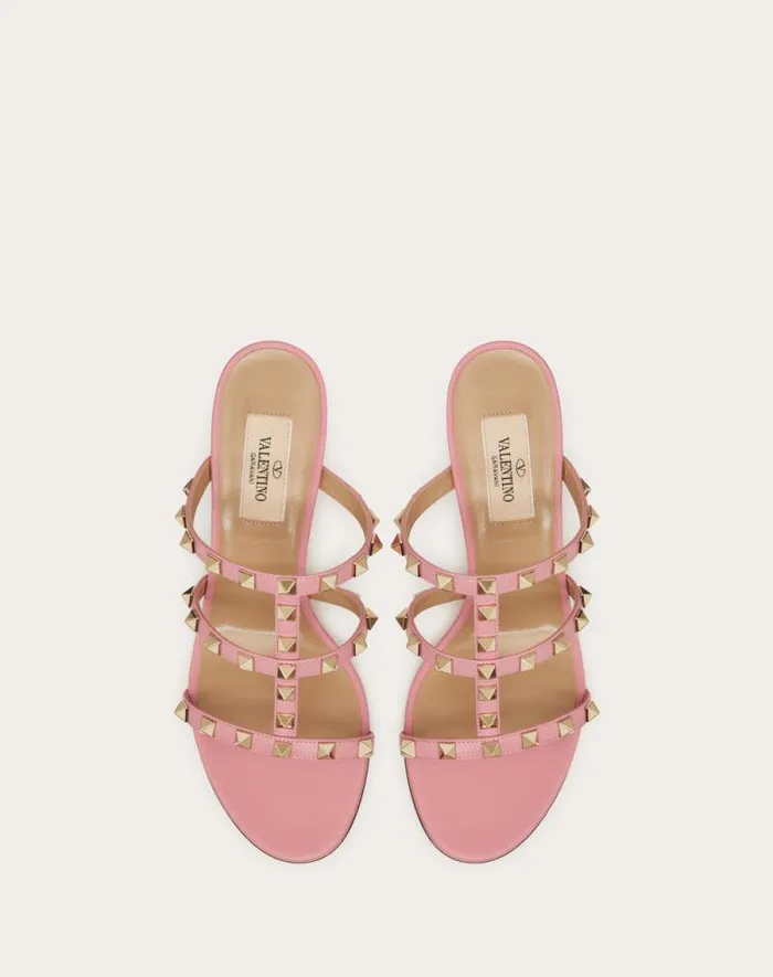Valentino Sandals Woman Rockstud Calfskin Leather Slide Sandal 60 Mm For Woman In Almond Almond Valentino Sandals Woman Rockstud Calfskin Leather Slide Sandal 60 Mm For Woman In Almond Almond