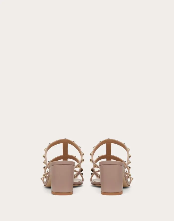Valentino Sandals Woman Rockstud Calfskin Leather Slide Sandal 60 Mm For Woman In Almond Almond Valentino Sandals Woman Rockstud Calfskin Leather Slide Sandal 60 Mm For Woman In Almond Almond