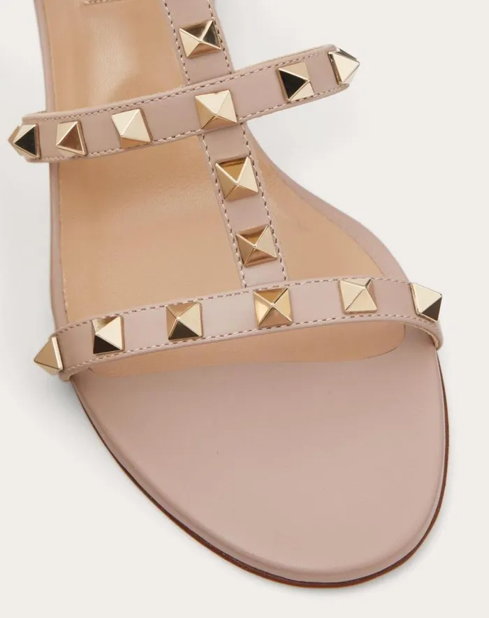 Valentino Sandals Woman Rockstud Calfskin Leather Slide Sandal 60 Mm For Woman In Almond Almond Valentino Sandals Woman Rockstud Calfskin Leather Slide Sandal 60 Mm For Woman In Almond Almond