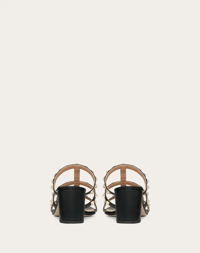 Valentino Sandals Woman Rockstud Calfskin Leather Slide Sandal 60 Mm For Woman In Almond Almond Valentino Sandals Woman Rockstud Calfskin Leather Slide Sandal 60 Mm For Woman In Almond Almond