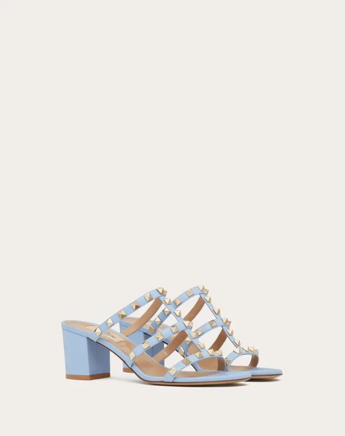 Valentino Sandals Woman Rockstud Calfskin Leather Slide Sandal 60 Mm For Woman In Almond Almond Valentino Sandals Woman Rockstud Calfskin Leather Slide Sandal 60 Mm For Woman In Almond Almond