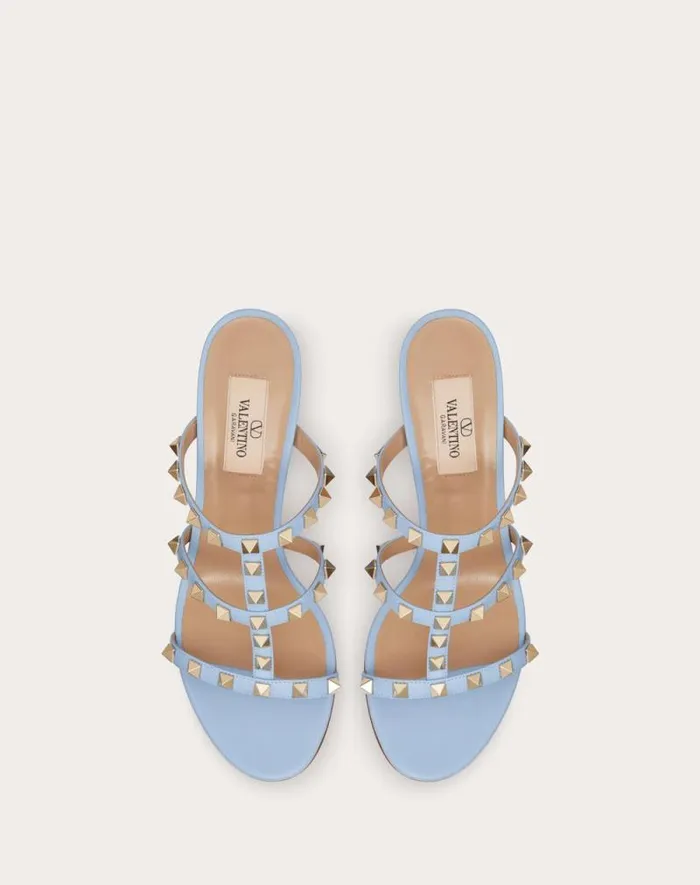 Valentino Sandals Woman Rockstud Calfskin Leather Slide Sandal 60 Mm For Woman In Almond Almond Valentino Sandals Woman Rockstud Calfskin Leather Slide Sandal 60 Mm For Woman In Almond Almond