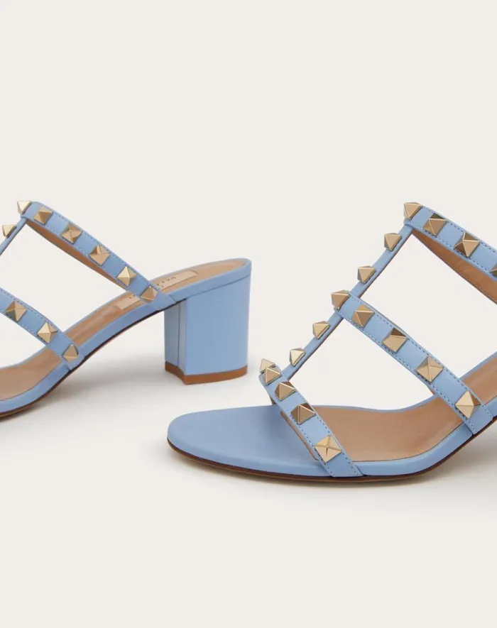 Valentino Sandals Woman Rockstud Calfskin Leather Slide Sandal 60 Mm For Woman In Almond Almond Valentino Sandals Woman Rockstud Calfskin Leather Slide Sandal 60 Mm For Woman In Almond Almond