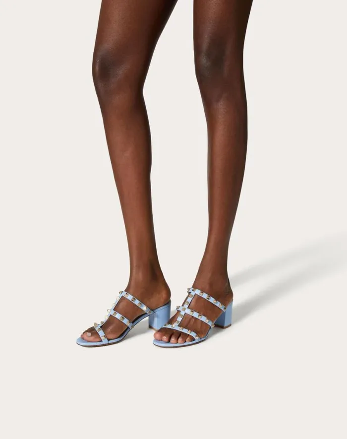 Valentino Sandals Woman Rockstud Calfskin Leather Slide Sandal 60 Mm For Woman In Almond Almond Valentino Sandals Woman Rockstud Calfskin Leather Slide Sandal 60 Mm For Woman In Almond Almond