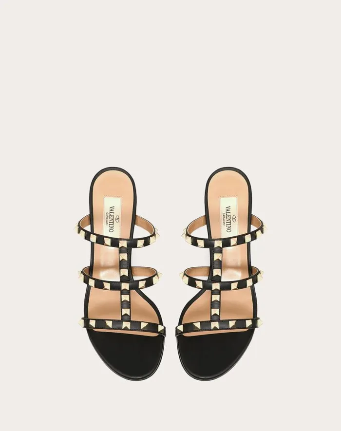 Valentino Sandals Woman Rockstud Calfskin Leather Slide Sandal 60 Mm For Woman In Almond Almond Valentino Sandals Woman Rockstud Calfskin Leather Slide Sandal 60 Mm For Woman In Almond Almond