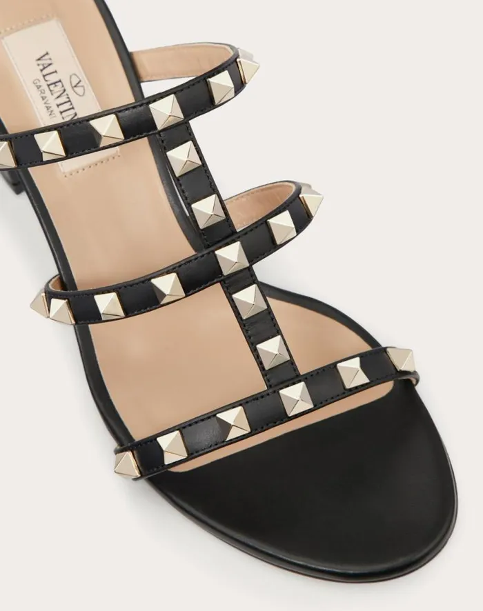 Valentino Sandals Woman Rockstud Calfskin Leather Slide Sandal 60 Mm For Woman In Almond Almond Valentino Sandals Woman Rockstud Calfskin Leather Slide Sandal 60 Mm For Woman In Almond Almond