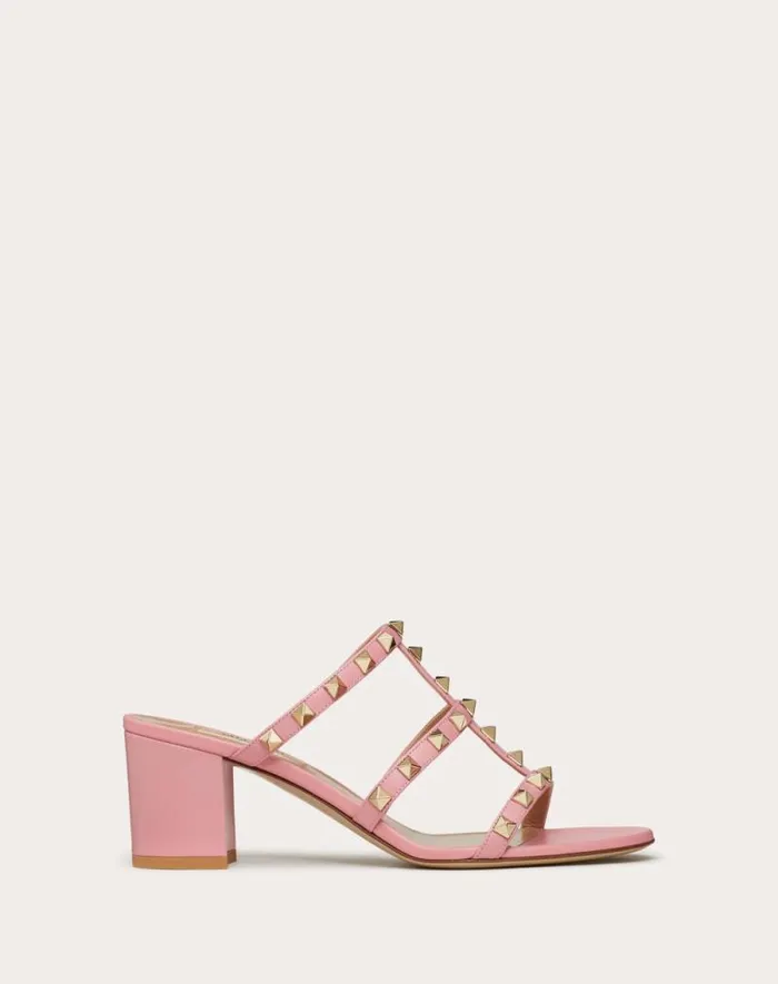 Valentino Sandals Woman Rockstud Calfskin Leather Slide Sandal 60 Mm For Woman In Almond Almond Valentino Sandals Woman Rockstud Calfskin Leather Slide Sandal 60 Mm For Woman In Almond Almond
