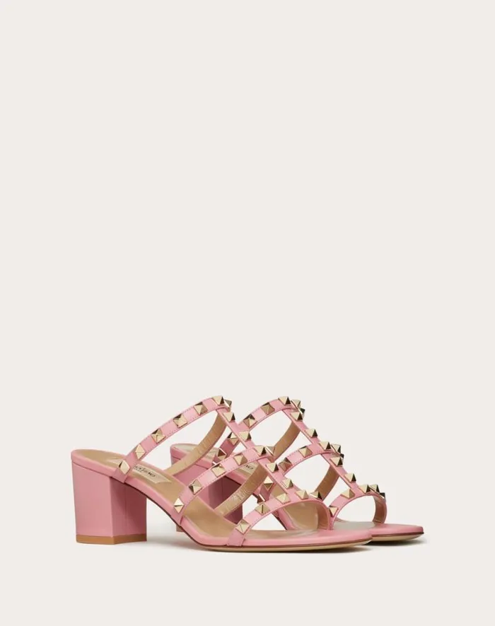 Valentino Sandals Woman Rockstud Calfskin Leather Slide Sandal 60 Mm For Woman In Almond Almond Valentino Sandals Woman Rockstud Calfskin Leather Slide Sandal 60 Mm For Woman In Almond Almond