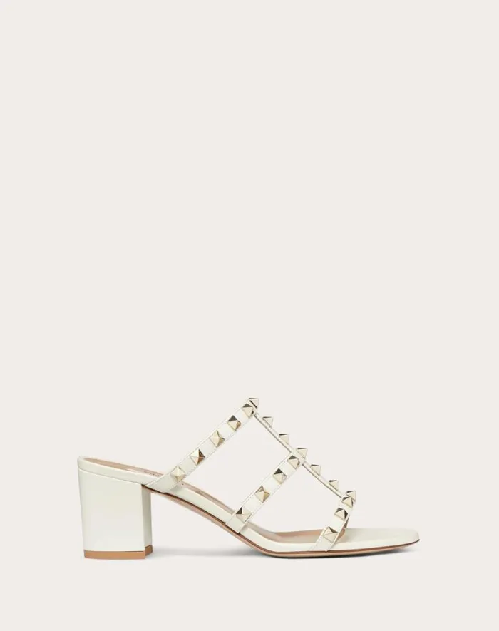 Valentino Sandals Woman Rockstud Calfskin Leather Slide Sandal 60 Mm For Woman In Almond Almond Valentino Sandals Woman Rockstud Calfskin Leather Slide Sandal 60 Mm For Woman In Almond Almond