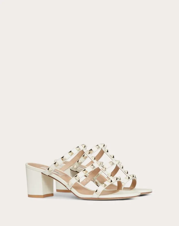 Valentino Sandals Woman Rockstud Calfskin Leather Slide Sandal 60 Mm For Woman In Almond Almond Valentino Sandals Woman Rockstud Calfskin Leather Slide Sandal 60 Mm For Woman In Almond Almond
