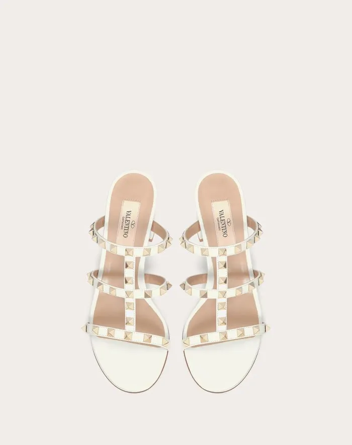 Valentino Sandals Woman Rockstud Calfskin Leather Slide Sandal 60 Mm For Woman In Almond Almond Valentino Sandals Woman Rockstud Calfskin Leather Slide Sandal 60 Mm For Woman In Almond Almond