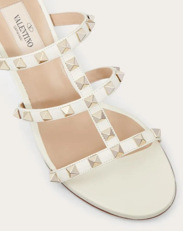 Valentino Sandals Woman Rockstud Calfskin Leather Slide Sandal 60 Mm For Woman In Almond Almond Valentino Sandals Woman Rockstud Calfskin Leather Slide Sandal 60 Mm For Woman In Almond Almond