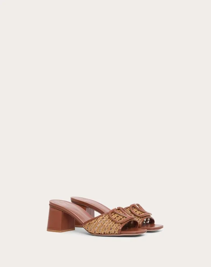 Valentino Sandals Woman Slide Vlogo Signature Sandal In Raffia 60mm For Woman In Tobacco Tobacco Valentino Sandals Woman Slide Vlogo Signature Sandal In Raffia 60mm For Woman In Tobacco Tobacco