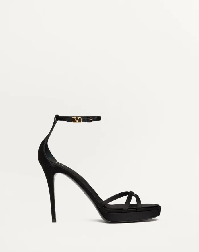 Valentino Sandals Woman Valentino Garavani Eveninglam Satin Platform Sandal 120mm For Woman In Black Black Valentino Sandals Woman Valentino Garavani Eveninglam Satin Platform Sandal 120mm For Woman In Black Black