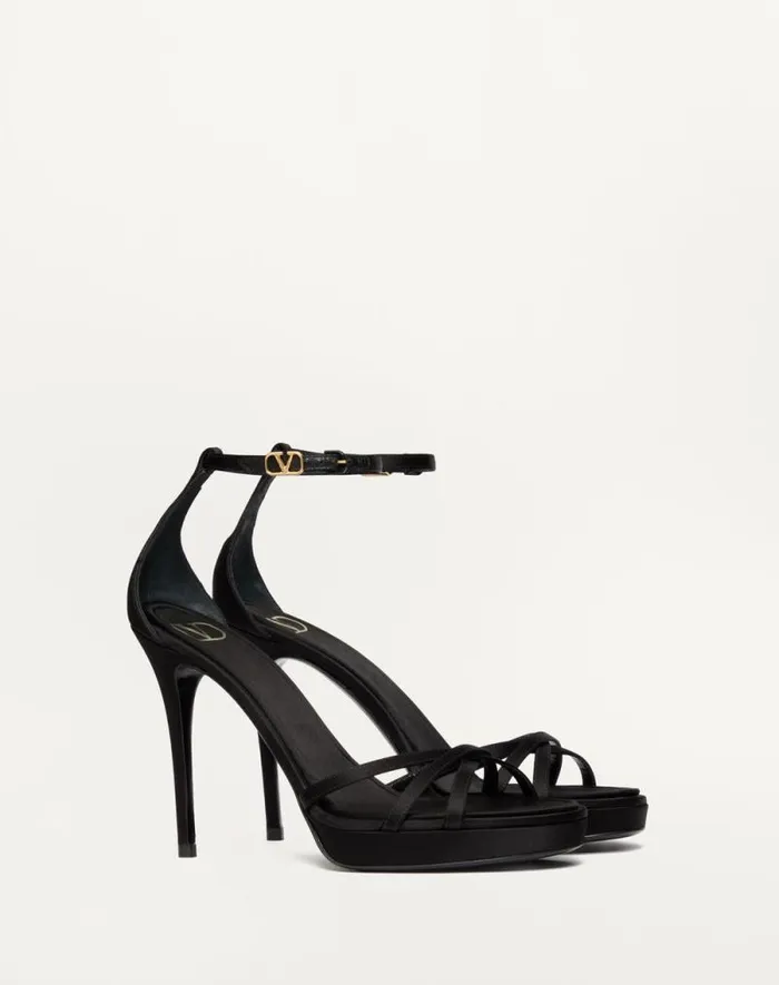 Valentino Sandals Woman Valentino Garavani Eveninglam Satin Platform Sandal 120mm For Woman In Black Black Valentino Sandals Woman Valentino Garavani Eveninglam Satin Platform Sandal 120mm For Woman In Black Black
