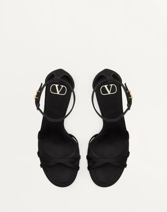Valentino Sandals Woman Valentino Garavani Eveninglam Satin Platform Sandal 120mm For Woman In Black Black Valentino Sandals Woman Valentino Garavani Eveninglam Satin Platform Sandal 120mm For Woman In Black Black