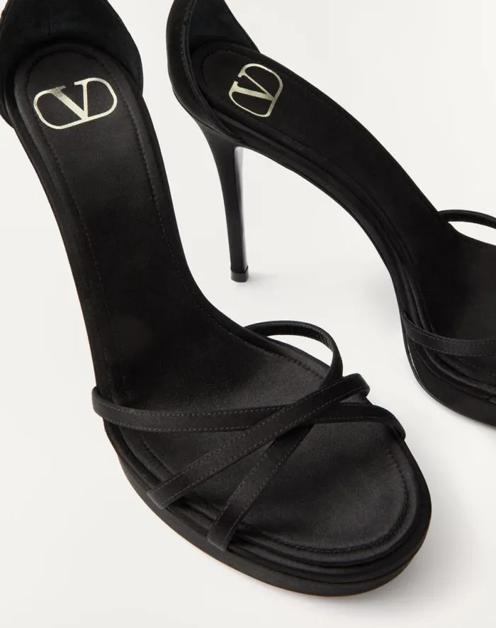 Valentino Sandals Woman Valentino Garavani Eveninglam Satin Platform Sandal 120mm For Woman In Black Black Valentino Sandals Woman Valentino Garavani Eveninglam Satin Platform Sandal 120mm For Woman In Black Black