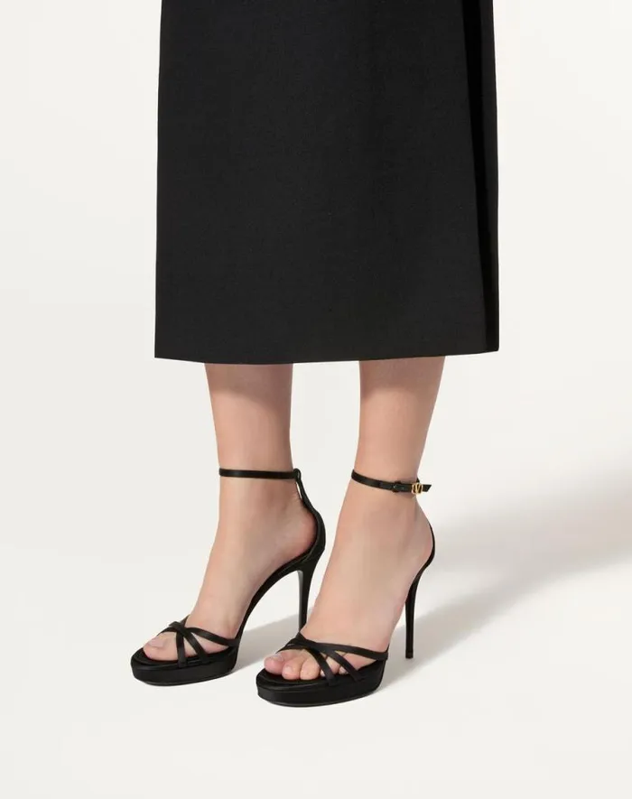Valentino Sandals Woman Valentino Garavani Eveninglam Satin Platform Sandal 120mm For Woman In Black Black Valentino Sandals Woman Valentino Garavani Eveninglam Satin Platform Sandal 120mm For Woman In Black Black