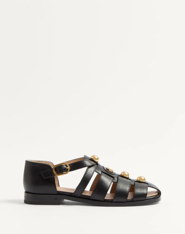 Valentino Sandals Woman Vlogo Signature Calfskin Fisherman Sandal 20mm For Woman In Black Black Valentino Sandals Woman Vlogo Signature Calfskin Fisherman Sandal 20mm For Woman In Black Black