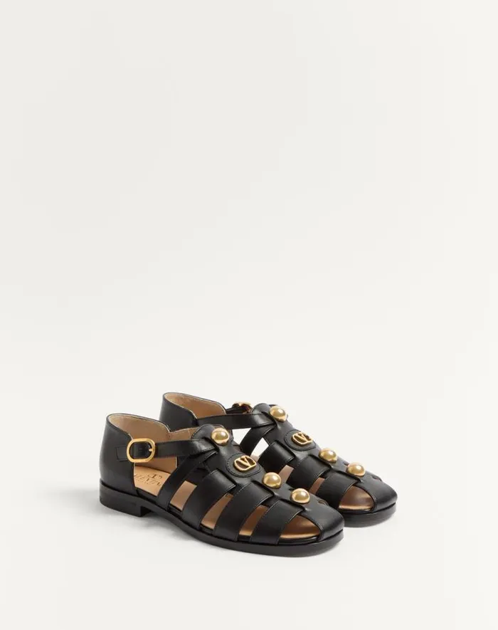 Valentino Sandals Woman Vlogo Signature Calfskin Fisherman Sandal 20mm For Woman In Black Black