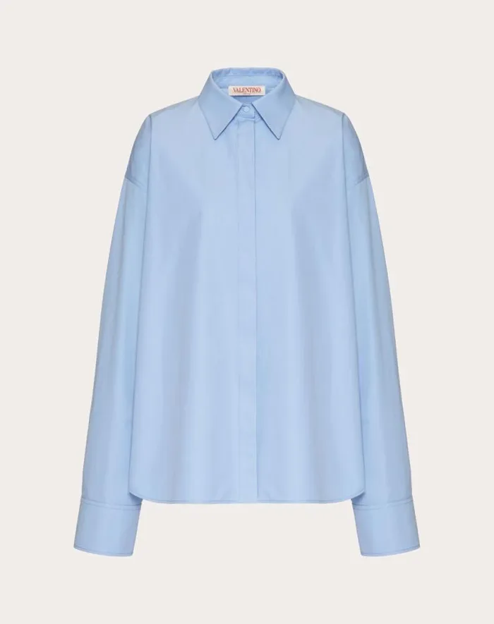 Valentino Shirts And Tops Woman Compact Popeline Blouse For Woman In Iris Liliac Iris Liliac