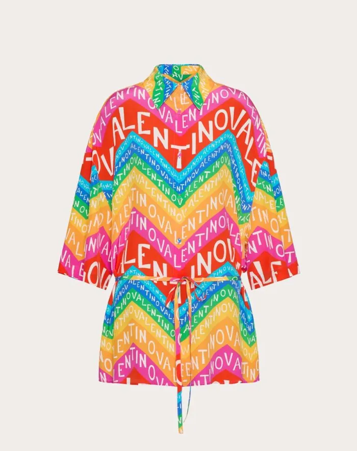 Valentino Shirts And Tops Woman Valentino Chevron Crepe De Chine Shirt 24 For Woman In Multicolor Multicolor