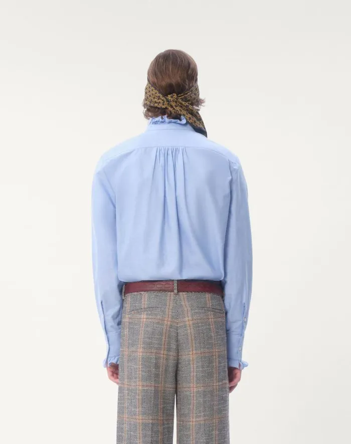 Valentino Shirts Man Cotton Shirt With Plastron And Ruffles For Man In Sky Blue Sky Blue Valentino Shirts Man Cotton Shirt With Plastron And Ruffles For Man In Sky Blue Sky Blue