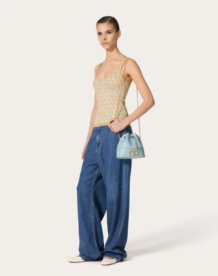 Valentino Shoulder Bags Woman Mini Bucket Bag In Nappa With Vlogo Signature Chain For Woman In Light Ivory Light Ivory Valentino Shoulder Bags Woman Mini Bucket Bag In Nappa With Vlogo Signature Chain For Woman In Light Ivory Light Ivory