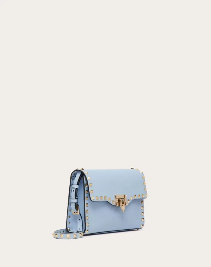 Valentino Shoulder Bags Woman Small Rockstud Grainy Calfskin Crossbody Bag For Woman In Azure Azure