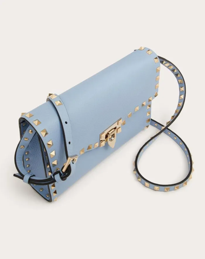 Valentino Shoulder Bags Woman Small Rockstud Grainy Calfskin Crossbody Bag For Woman In Azure Azure
