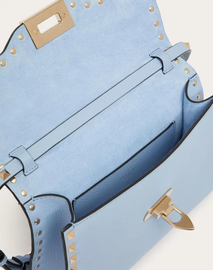 Valentino Shoulder Bags Woman Small Rockstud Grainy Calfskin Crossbody Bag For Woman In Azure Azure