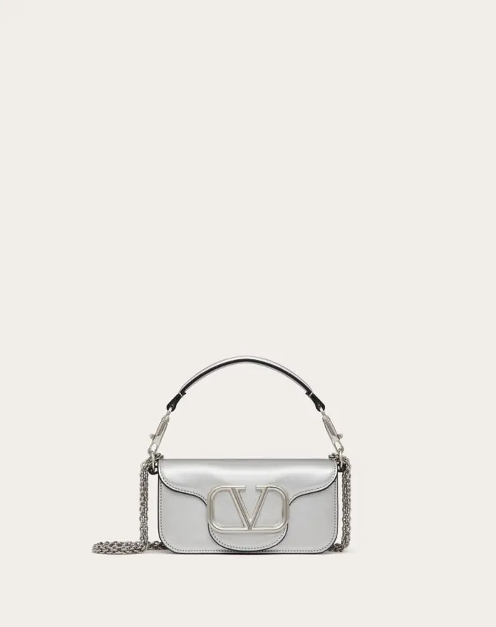 Valentino Shoulder Bags Woman Small Valentino Garavani Loc Metallic Calfskin Shoulder Bag For Woman In Silver Silver Valentino Shoulder Bags Woman Small Valentino Garavani Loc Metallic Calfskin Shoulder Bag For Woman In Silver Silver