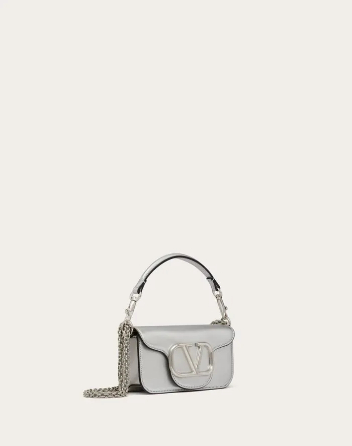 Valentino Shoulder Bags Woman Small Valentino Garavani Loc Metallic Calfskin Shoulder Bag For Woman In Silver Silver Valentino Shoulder Bags Woman Small Valentino Garavani Loc Metallic Calfskin Shoulder Bag For Woman In Silver Silver