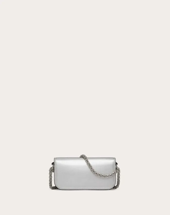 Valentino Shoulder Bags Woman Small Valentino Garavani Loc Metallic Calfskin Shoulder Bag For Woman In Silver Silver Valentino Shoulder Bags Woman Small Valentino Garavani Loc Metallic Calfskin Shoulder Bag For Woman In Silver Silver